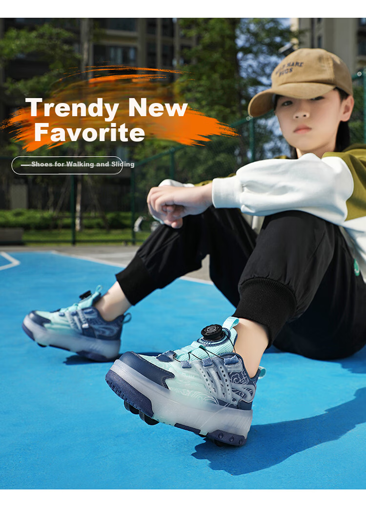 BKG Running Shoes for Girls, Four-Wheel Sports Shoes for Children, Student And Youth Skating Shoes ZYQ23825-B7, Lan Yue, Size 32 6