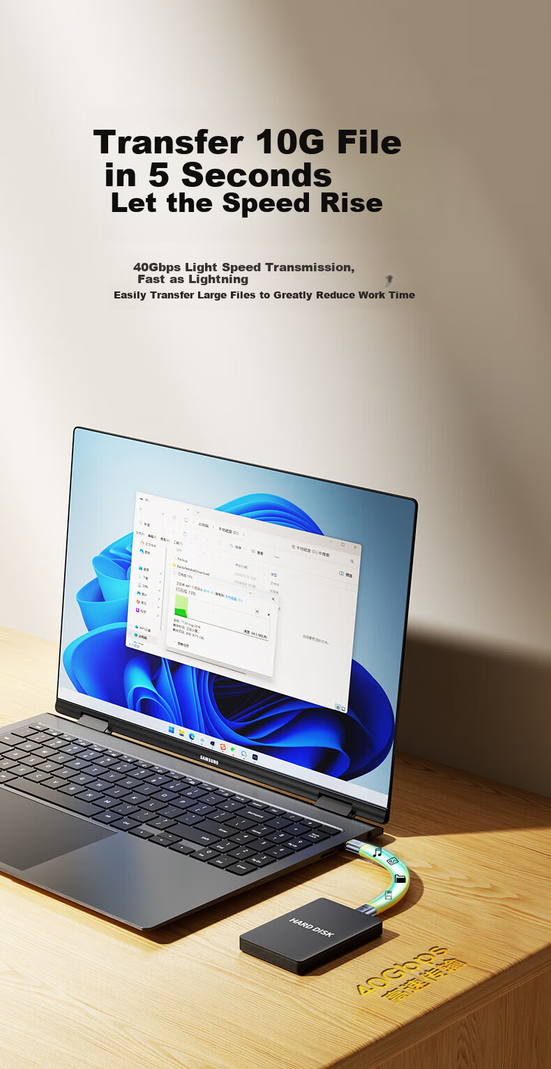 BIAZE USB4 Data Cable, Dual Type-C Thunderbolt 4 Full-Function PD240W Fast Charging Cable, Suitable for Apple IPhone 15/16/17/18, Huawei Phones, IPad Tablets, Short Charging Cord 4