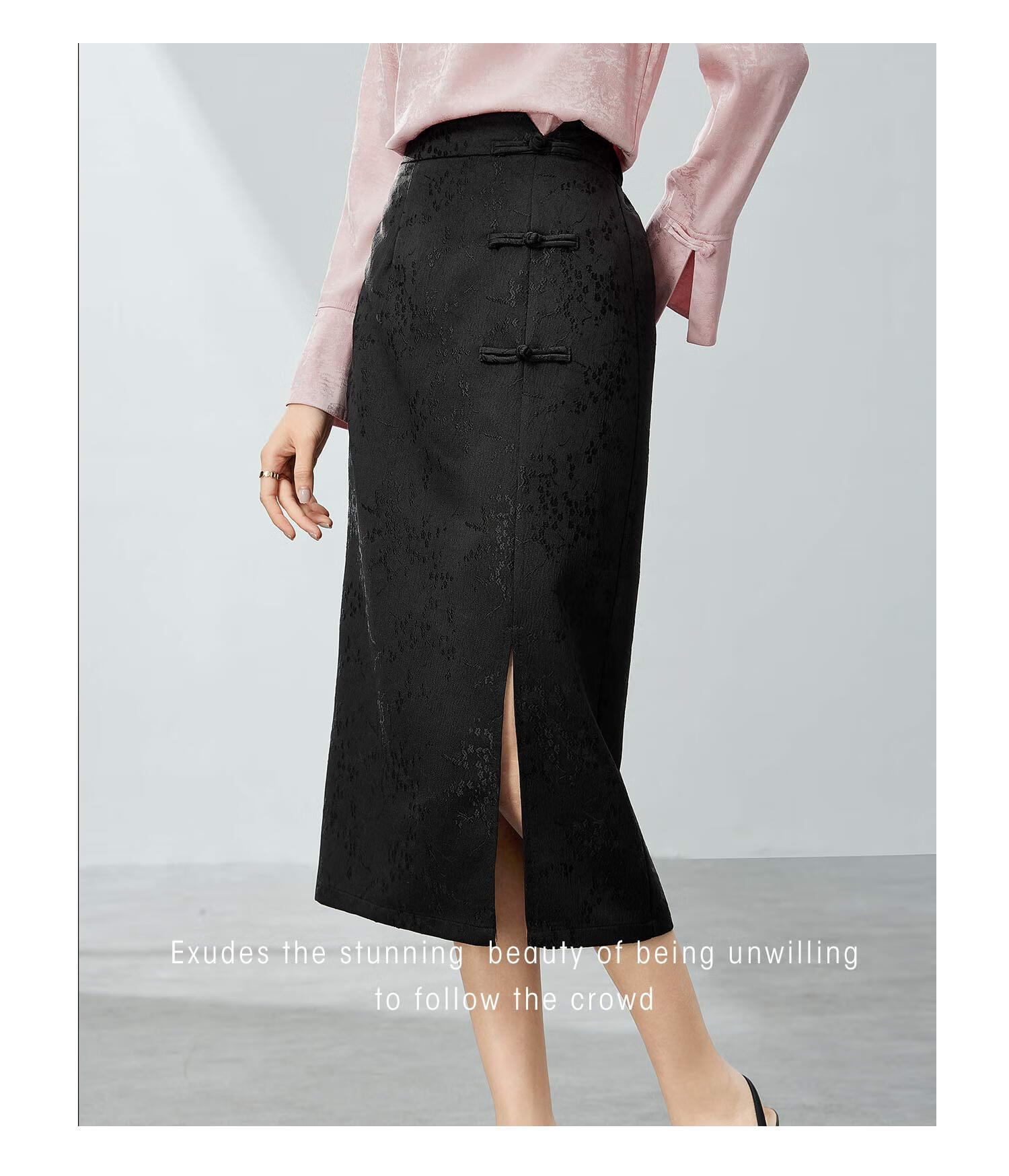 Fan Qin New Chinese-Style Textured Straight Skirt, Early Autumn National Style High-Waist Skirt, Slimming Versatile, 441Q72601, Black, L 5