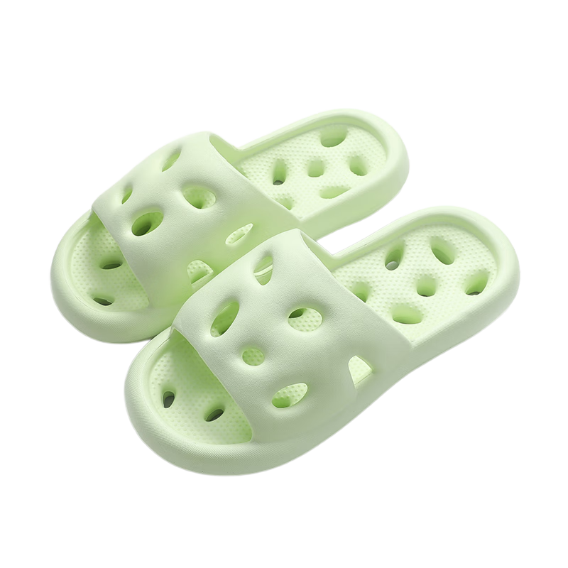 XGGC Hollow Bathroom Slippers for Men, Summer Home Shower Non-Slip Water-Draining Quick-Drying Sandals for Men, Light Green, Size 38-39