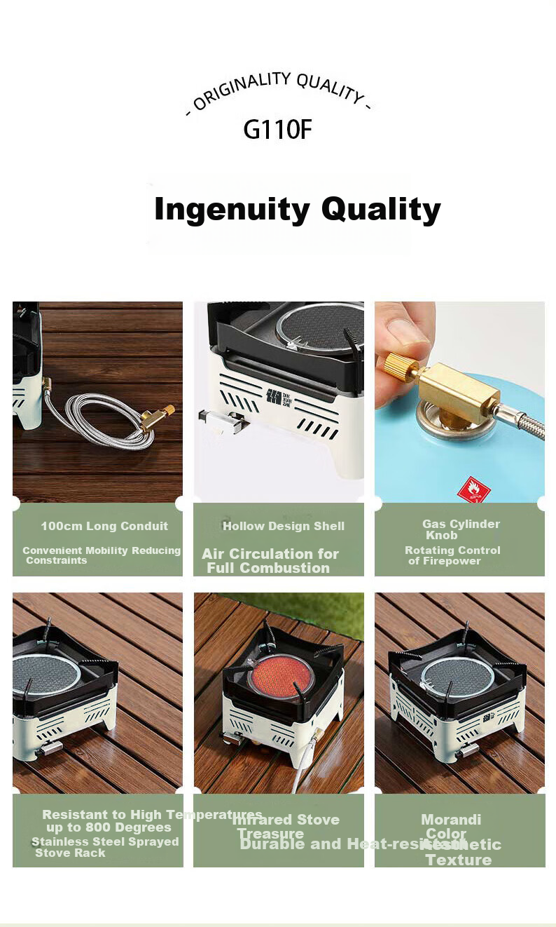 TAN XIAN ZHE Outdoor Cassette Stove Camping Stove Picnic Cookware Tea Brewing Infrared Windproof Split Cassette Stove 12