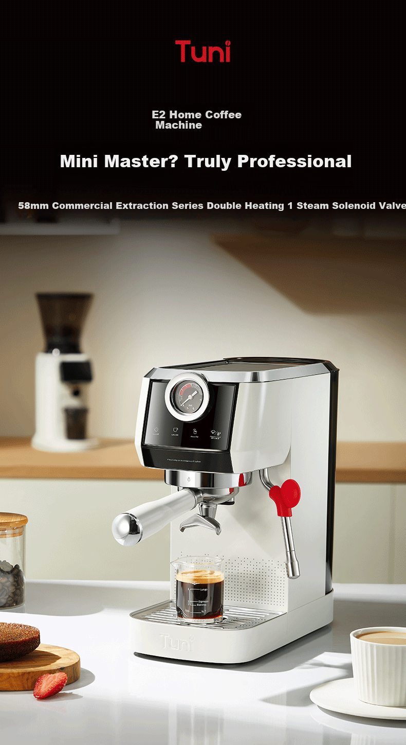 Tuni E2 Second Generation Pressure Relief Edition Espresso Coffee Machine Small Home Office Semi-Automatic Steam Milk Frother Latte Art Dual Heating New Year Gift 2