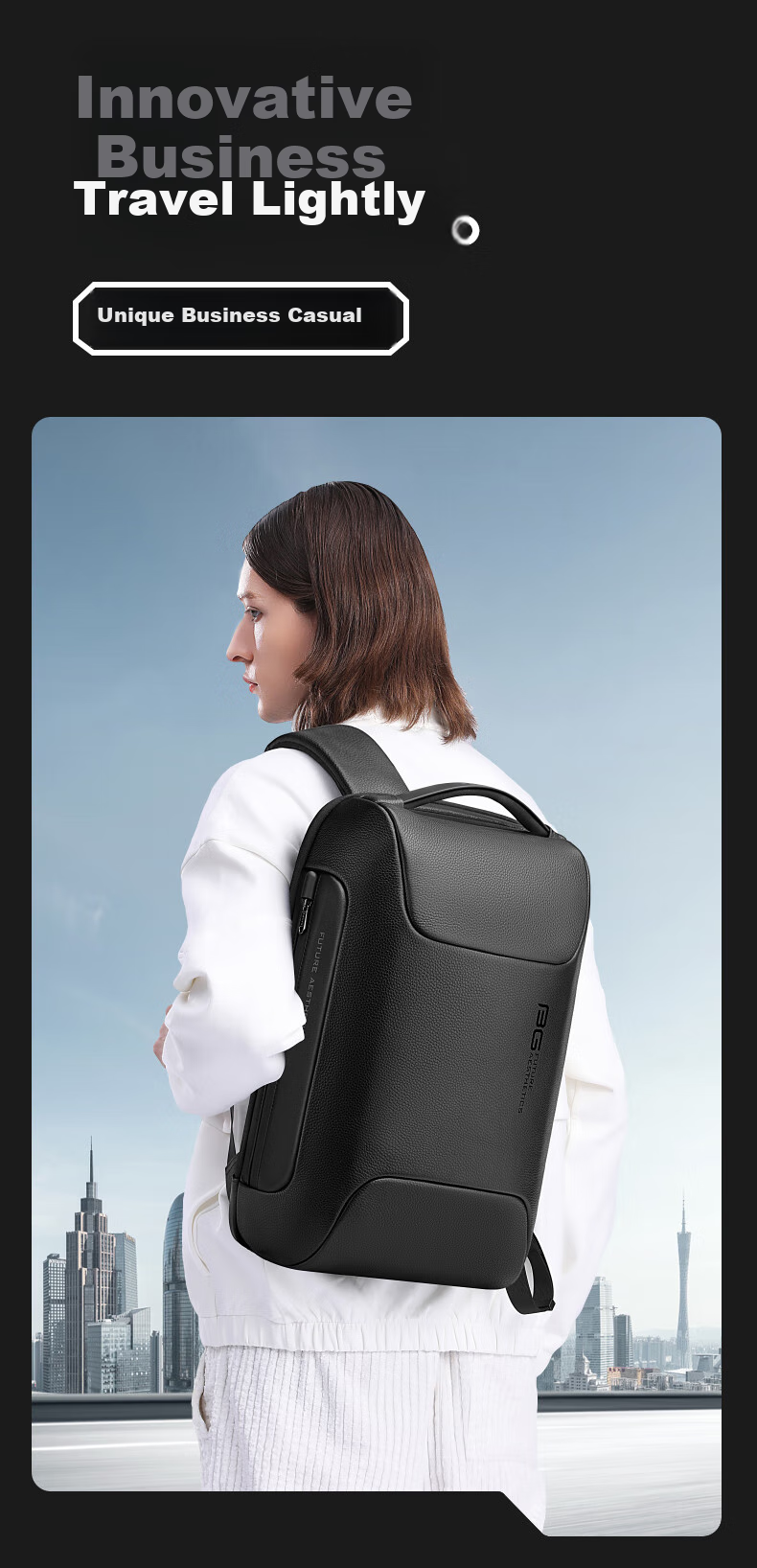 Bange Genuine Leather Backpack for Men, Simple Business Style, 15.6-Inch Laptop Bag, Travel Bag, 520 Gift, 6622 Black 3