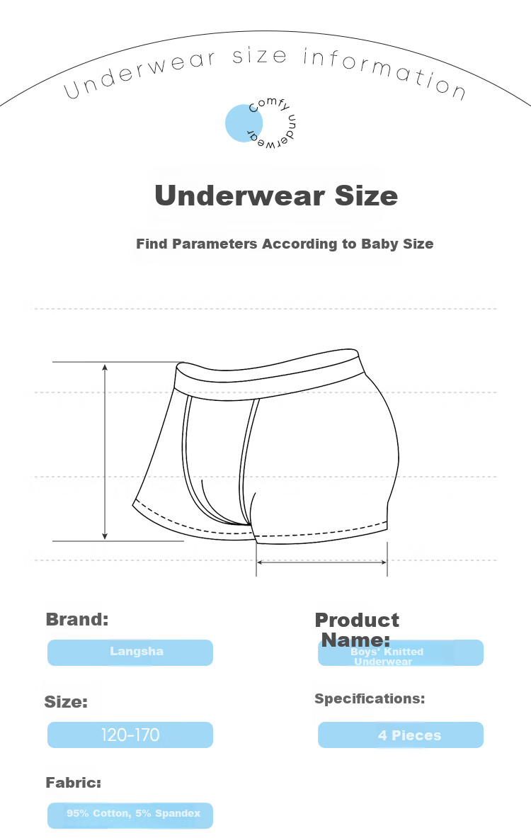LangSha Children's Underwear, Boys' Boxer Briefs, Cotton Shorts for Older Kids, Student And Teenage Shorts, Four-Pack 8