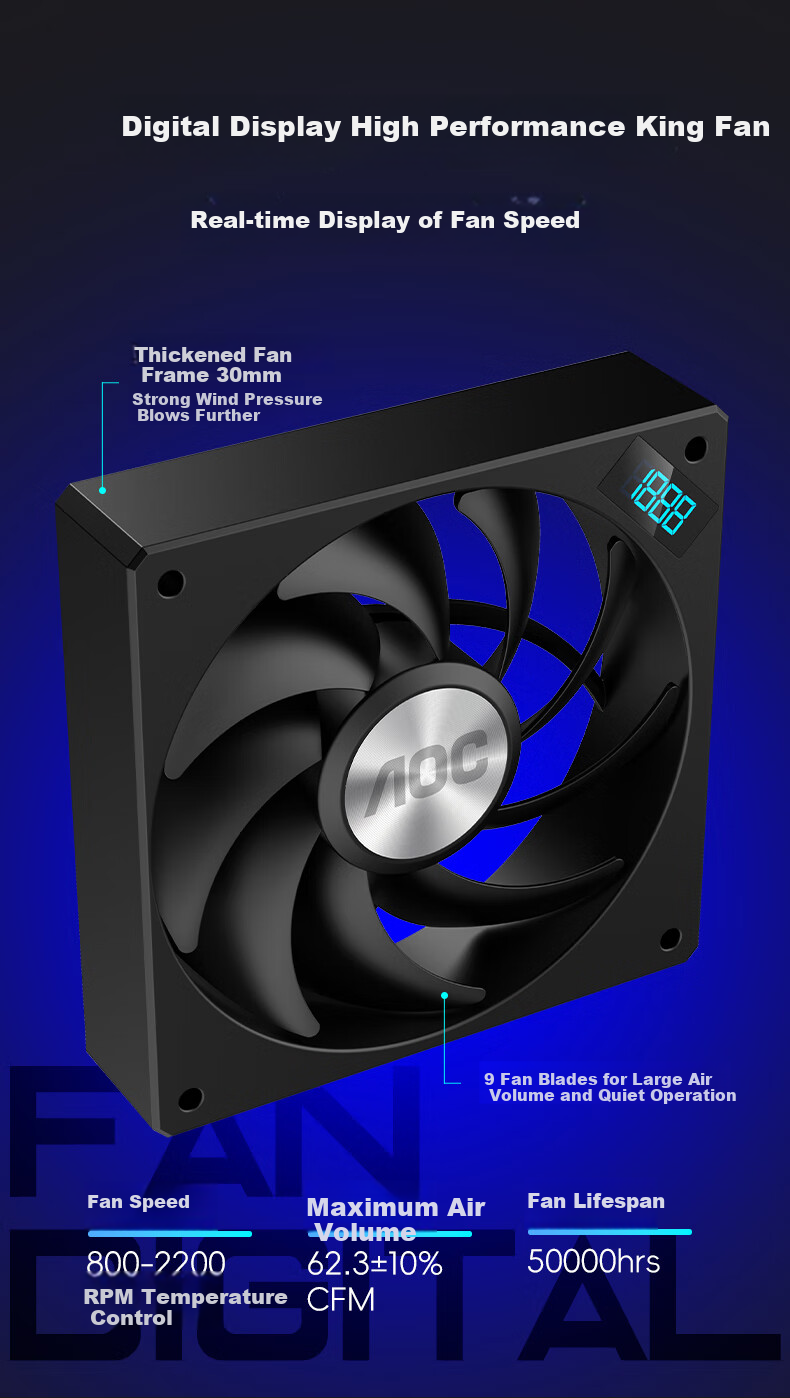 AOC T65B/93 Black CPU Air Cooler Frost Tower (Real-Time Speed Display/6 Heat Pipes/PWM Temperature Control 2200 RPM/Multi-Platform/Overclocking up to 260W) 4