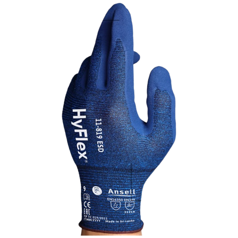 Ansell Antistatic Protective Gloves Comfortable Lightweight Touchscreen Non-slip Wear-resistant Discharge Protection Work Safety Gloves 11-819 (1 Pair) 10/XL