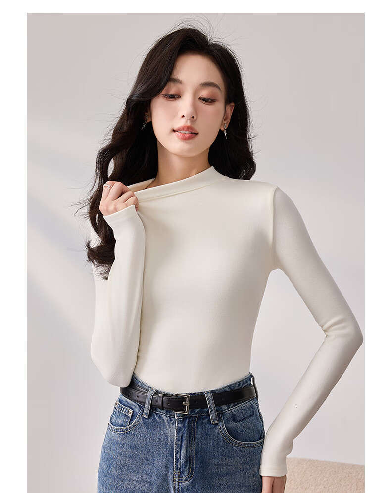 LangSha Women's Base Layer Top for Spring And Autumn, Thickened German Velvet Semi-Turtleneck Inner Wear, Elegant Slim-Fit High-End Long-Sleeve Undershirt 16
