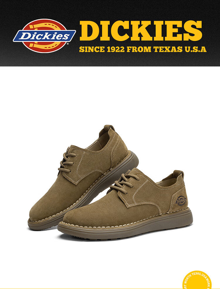 Dickies Men's Work Shoes, Low-Top Versatile Trendy Breathable British Style Casual Shoes for Men, Camel Color, Size 42 1