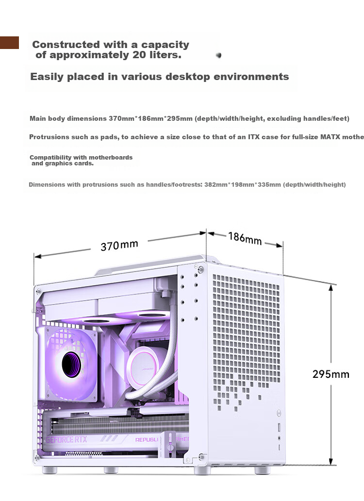JONSBO Z20 White MATX Case (Approximately 20L, Detachable Handle, 240mm Radiator Support, 163mm Air Cooling, ATX Power Supply, Long Graphics Card, Type-C) 7