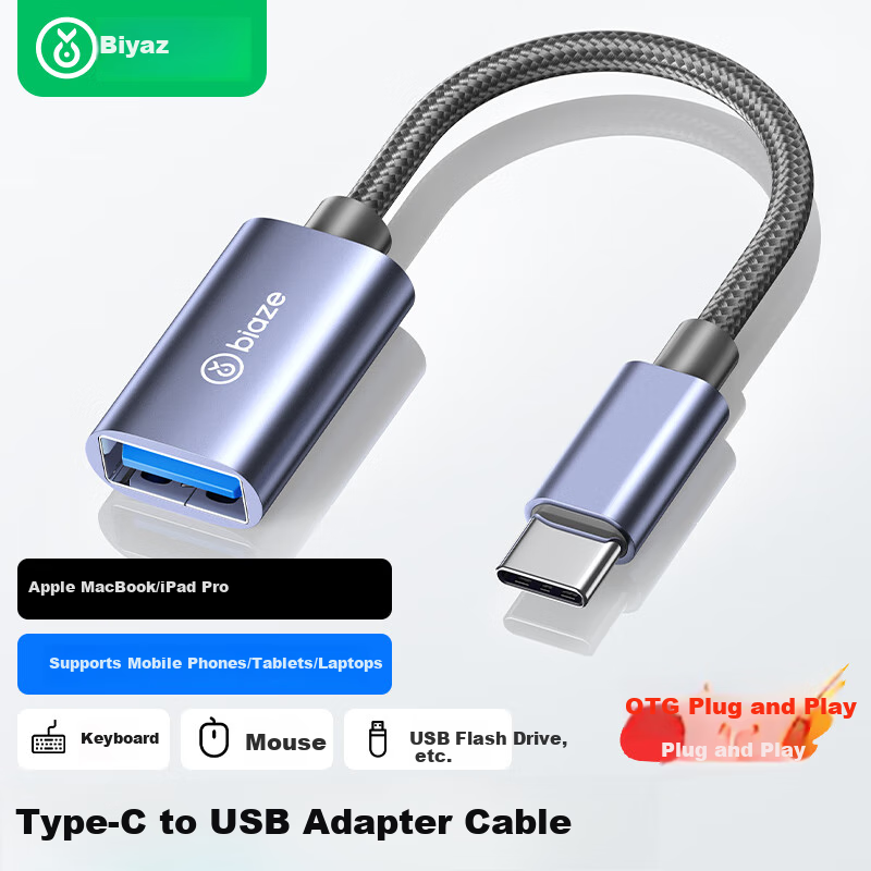 BIAZE OTG Data Type-C to USB Adapter Cable USB-C Converter for Huawei, Xiaomi, Android Phones, Apple 17/16/15 Pro/MacBook Computers to Connect USB Drives