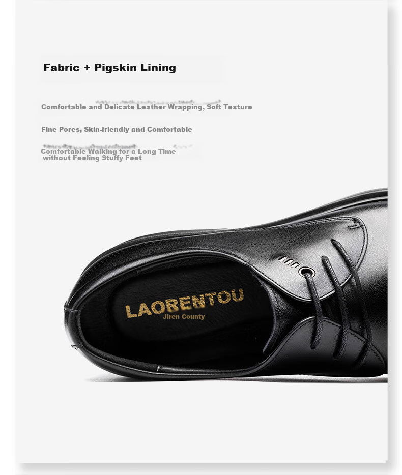 LAORENTOU Men's Leather Shoes, Business Formal Shoes, Genuine Leather Breathable Casual Derby Shoes, Groom Wedding Shoes, LA105 Black, Size 39 5