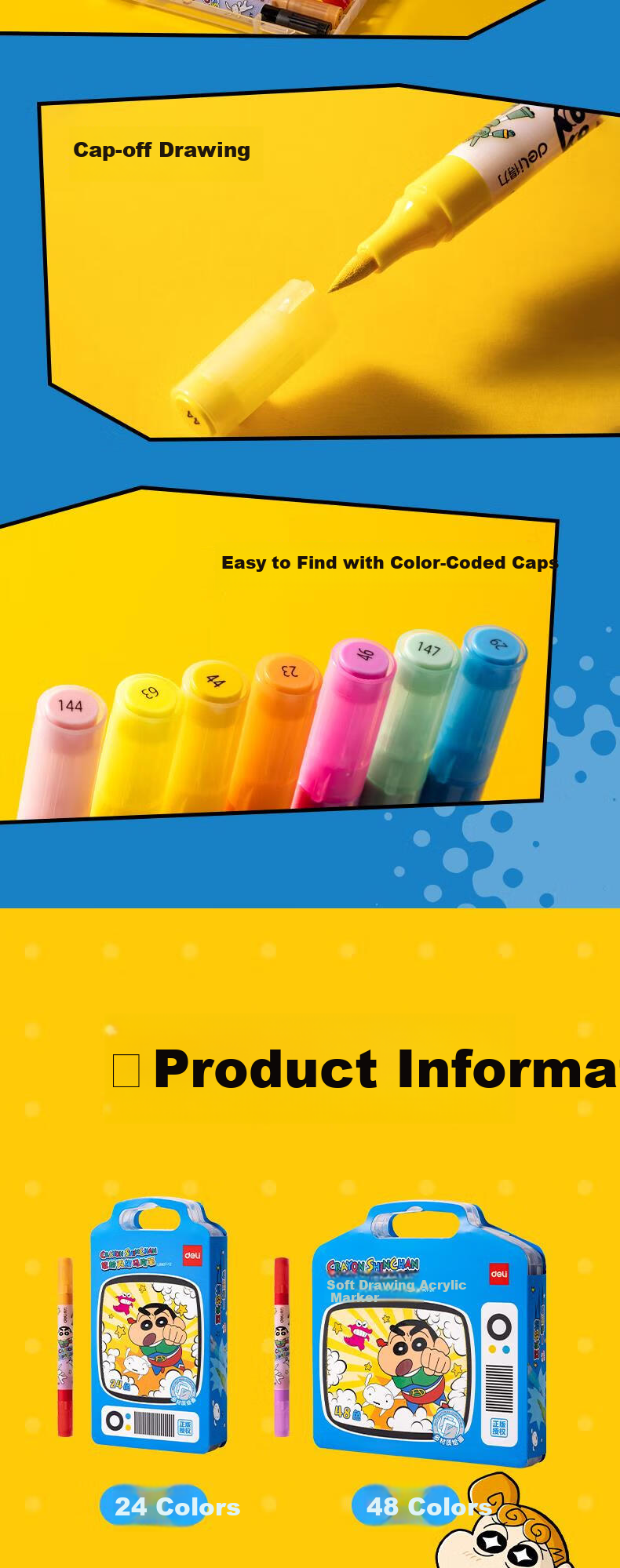Deli [Back to School Stationery] 12 Colors Crayon Shin-Chan Double Soft Tip Acrylic Markers, Watercolor Pens, Round Barrel, Student New Year Tree, Children's Coloring, Drawing DIY, Fluorescent Bag Packaging for Boys And Girls 8