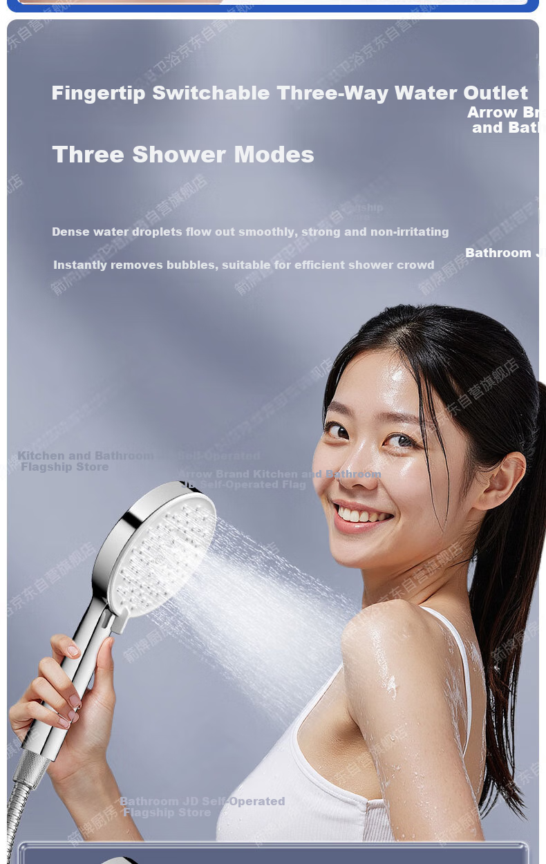 ARROW Handheld Shower Head, Bathroom Spray Nozzle, 3 Water Settings, Shower Single Head, Shower Sprayer 8