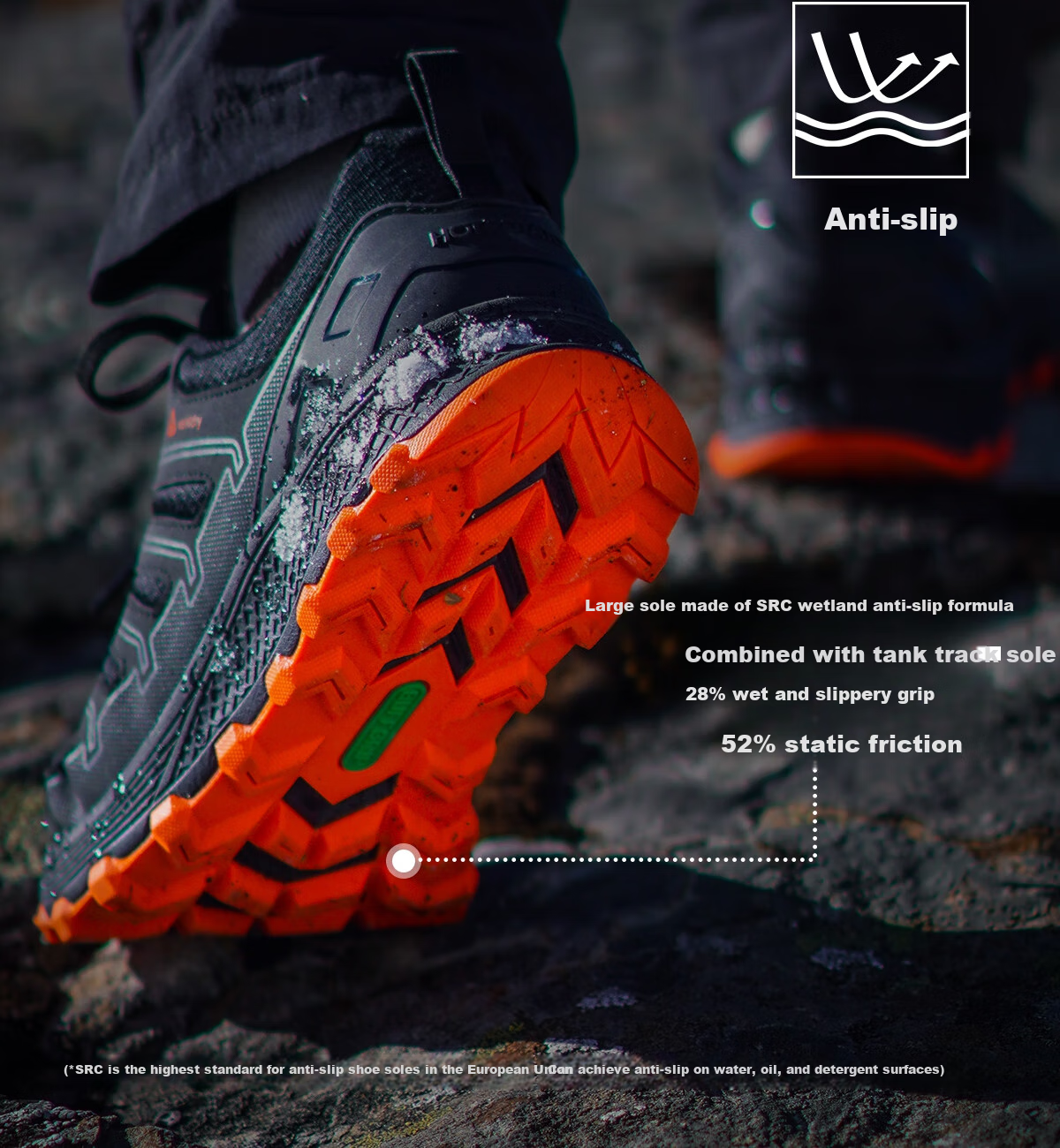 Huwaitegong Waterproof Non-Slip Shock-Absorbing Strong Grip Hiking Shoes for Men T52PRO Black Orange Size 37 7