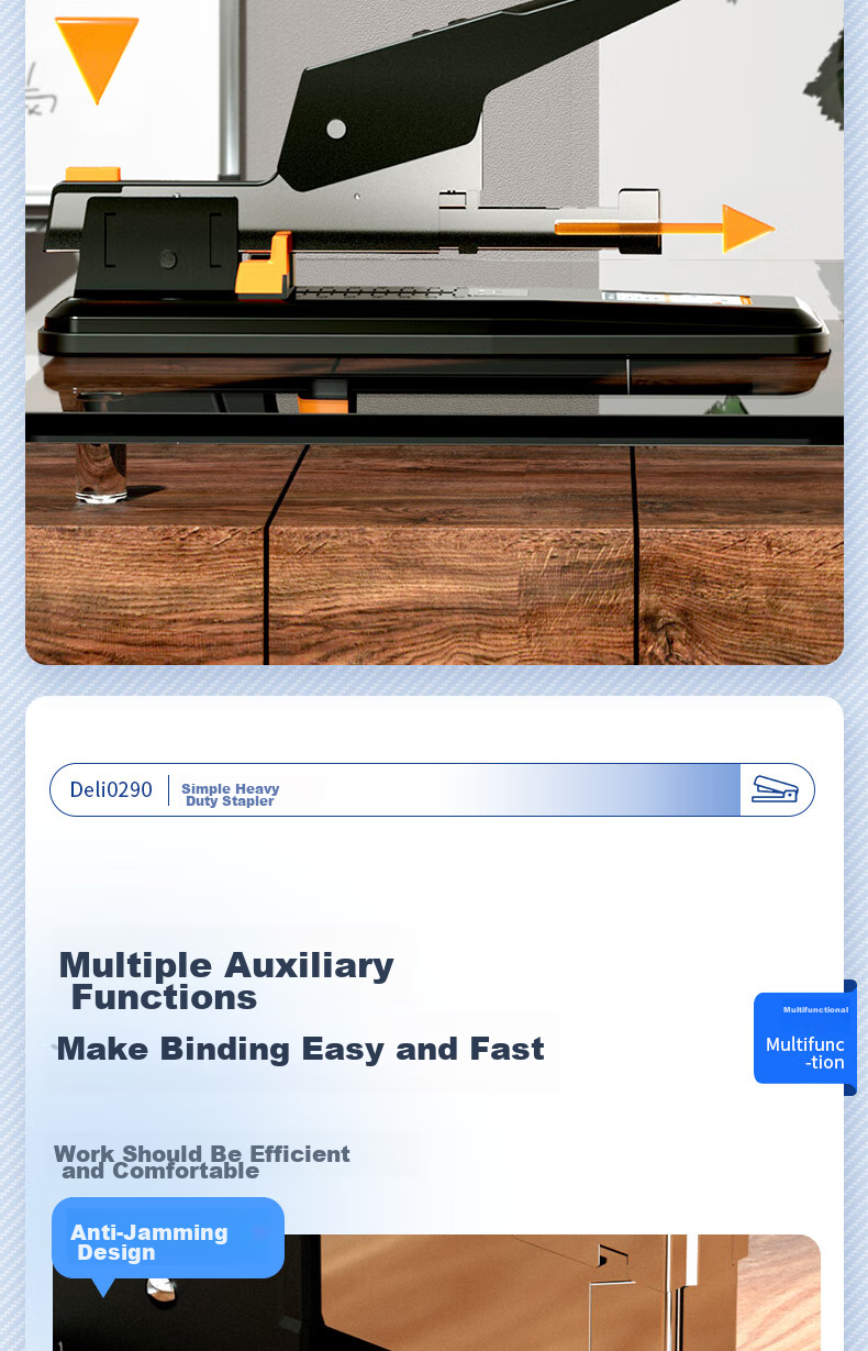 Deli [Super Popular] 100-Page Simple Heavy-Duty Stapler, Large Thick Heavy-Duty Stapler, Pop-Up Structure, Black 0290 7