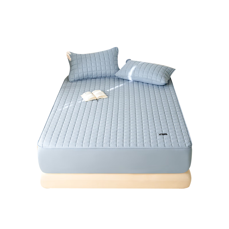 KING SHORE Single Bed Cover, Thickened Quilted Non-Slip Mattress Protector, Full Coverage Dust Cover, 1.8 Meters, Aige Misty Blue