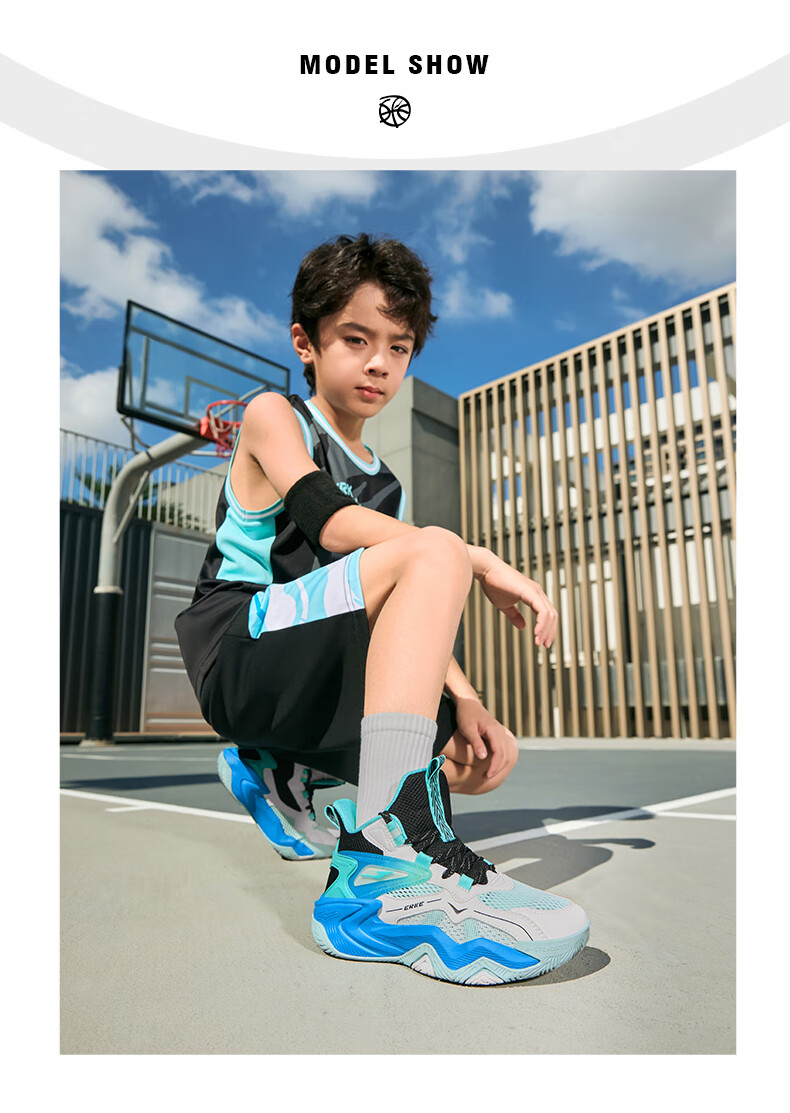 ERKE Children's Shoes, Boys' Basketball Shoes for Older Kids, Kids' Lace-Up Shock-Absorbing Wear-Resistant Sneakers, Micro-Crystal White/black, Size 39 26