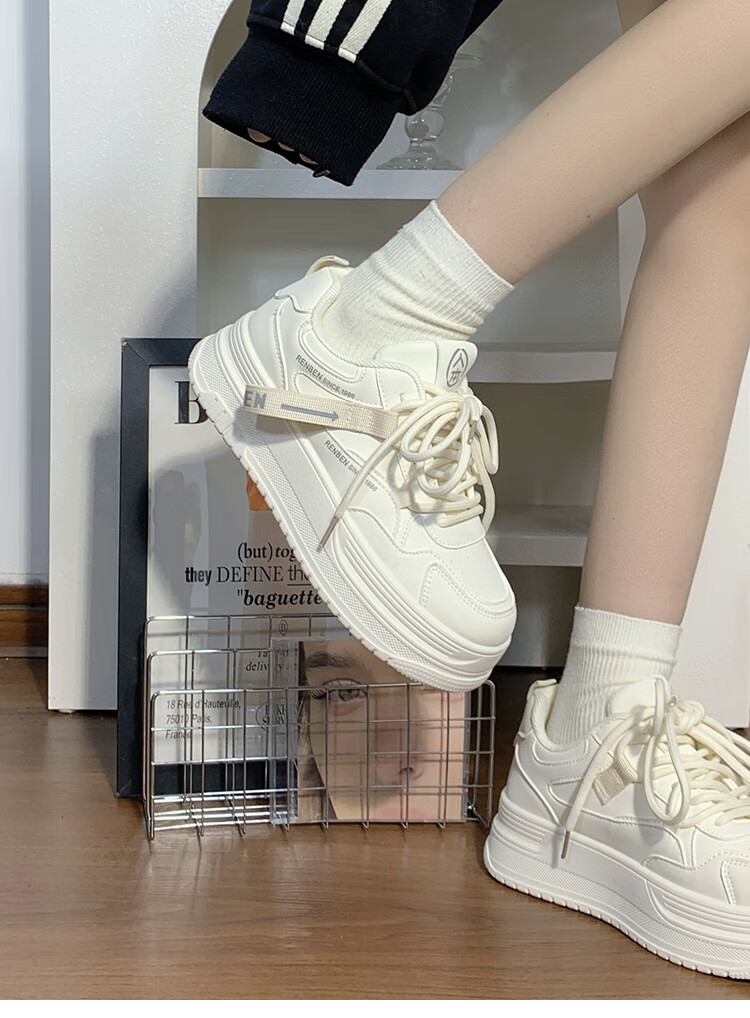 RENBEN Thick-Soled White Sneakers for Women, 2025 New Spring And Autumn Style, Popular Korean Version, Height-Increasing Casual Sports Skateboard Shoes for Wome 6