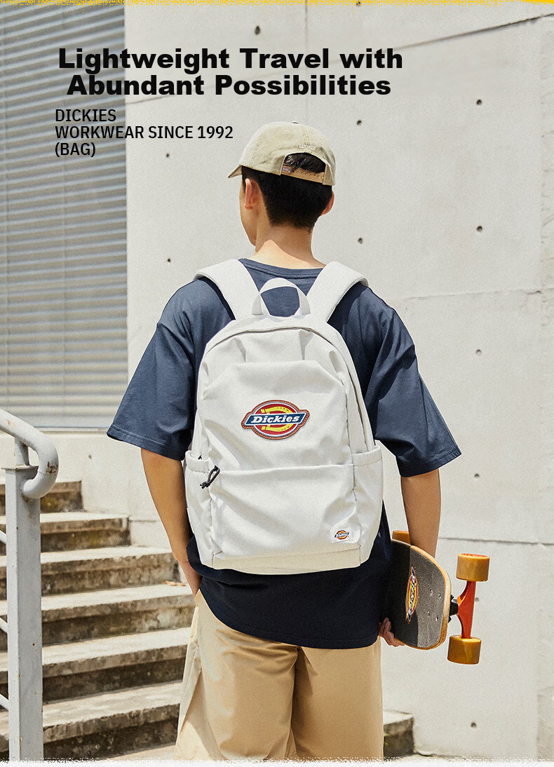 Dickies Student Backpack, Large Capacity Canvas School Bag for Middle And High School Students, Lightweight Travel Backpack with High Aesthetic Value, Beige 2