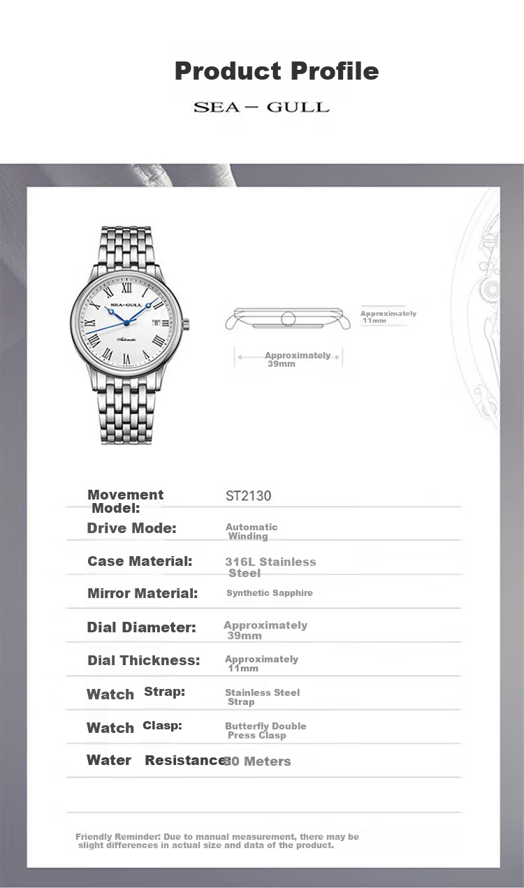 SEAGULL Automatic Mechanical Watch for Men, Simple Calendar Men's Watch, Birthday Gift for Men, National Watch 819.13.1054 14