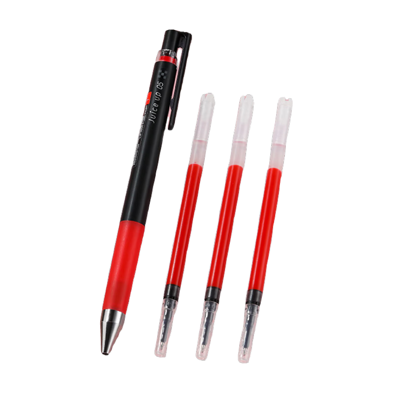 PILOT JUICE UP Retractable Gel Pen, Red, 0.4mm, Signature Pen, Water-Based Ink, for Students' Exams And Studding, Stationery Set: 1 Pen + 3 Refills