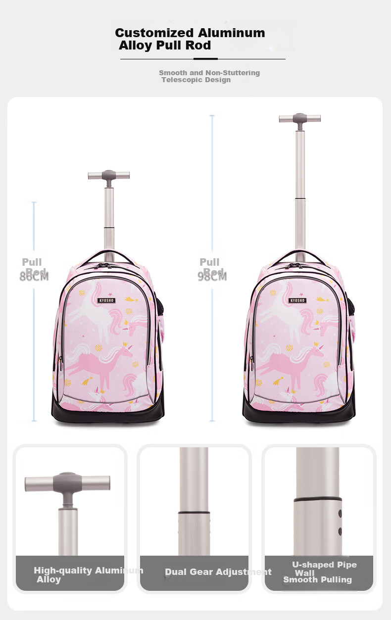 Kyosho Elementary School Student Backpack for Girls And Boys, Children's Spine-Protecting And Load-Reducing Trolley Suitcase with Large Capacity, Blue Starry Sky 5
