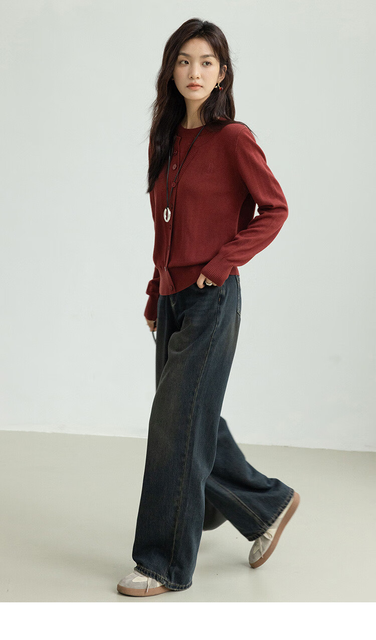 Dme [Containing Wool] Spring And Autumn Stylish Faux Two-Piece Embroidered Round Neck Sweater, Petite Knit Top for Wome 12