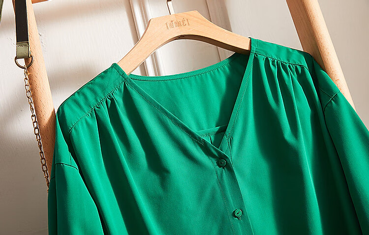 Dme [Dopamine Color Palette] Spring And Autumn French Relaxed V-Neck Shirt, Elastic Comfortable Slimming Blouse, Women's Top 6
