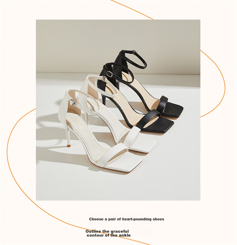 DAPHNE Thin Heel Sandals for Women, Summer French Style Elegant Versatile Outdoor Wear Ankle Strap High Heels Women's Shoes, Black, Size 34 5