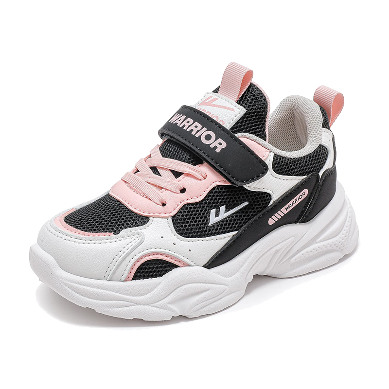 Warrior Children's Shoes, Girls' Soft-Soled Casual Shoes, Spring And Autumn Style, Kids' Sneakers WZ(CL)-0977, Black/white/pink, Size 27