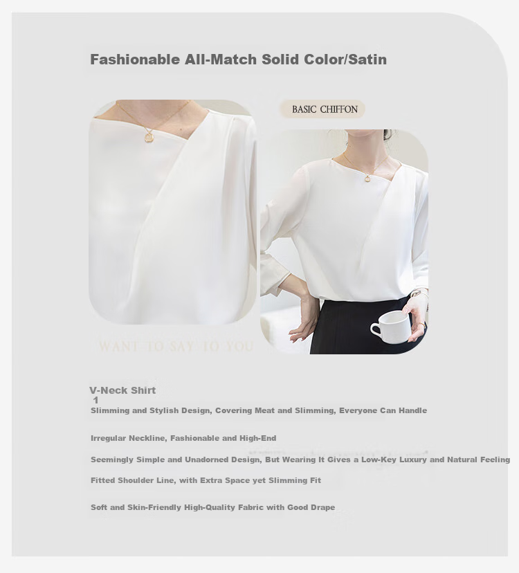 FitonTon Women's Shirt, Autumn And Winter Design, Niche Versatile Blouse, Stylish And Mature Satin Top, Professional Puff Long-Sleeve Blouse 2