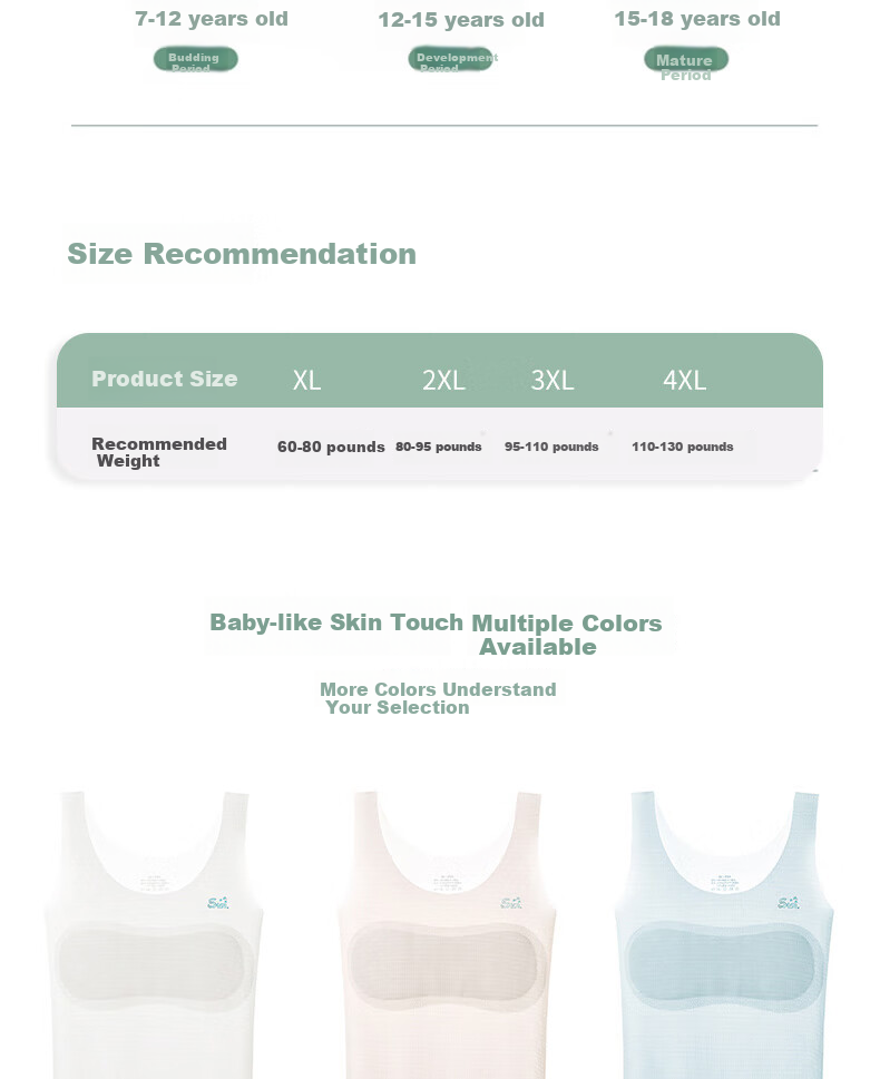 Ailier&ouluola Girls' Underwear for Ages 9-12, Puberty Training Bra Camisole Undershirt for Primary And Secondary School Students, Long Style, White, 4XL 11