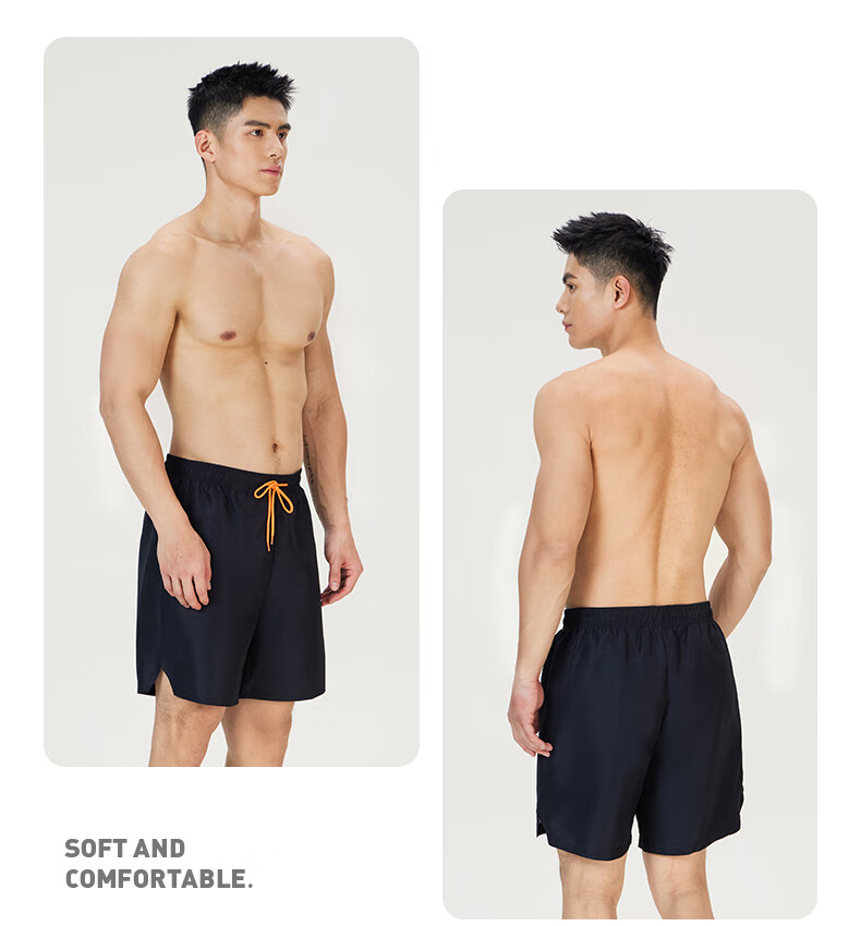 Li-Ning Beach Shorts, Men's Quick-Dry Swim Trunks, Suitable for Water Activities, Loose-Fitting, Minimalist Design, Hot Spring Swimwear, 0301 Black, Size L 14