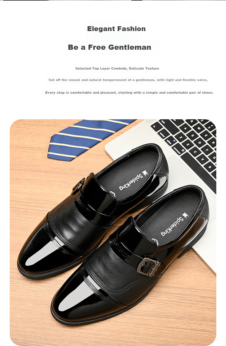 SPIDER KING Men's Shoes, Spring And Autumn Business Formal Shoes, Slip-On Men's Leather Shoes, Fashionable Comfortable Dad Shoes, Black, Size 41 1