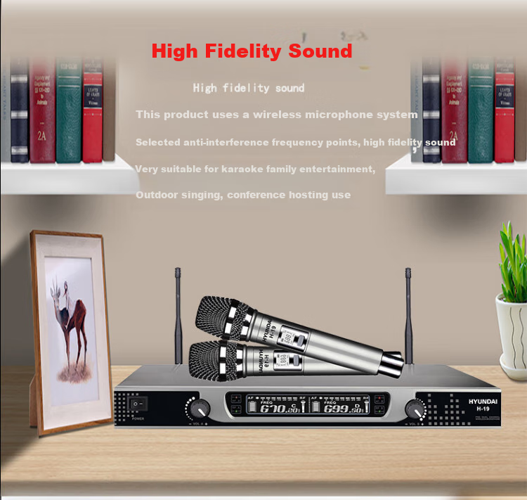 HYUNDAI H-19 Wireless Microphone System, Dual Channel UHF Transmitter And Receiver, for Home KTV, Handheld Use in Meeting Rooms, Outdoor Events, And General Stage Performance 4