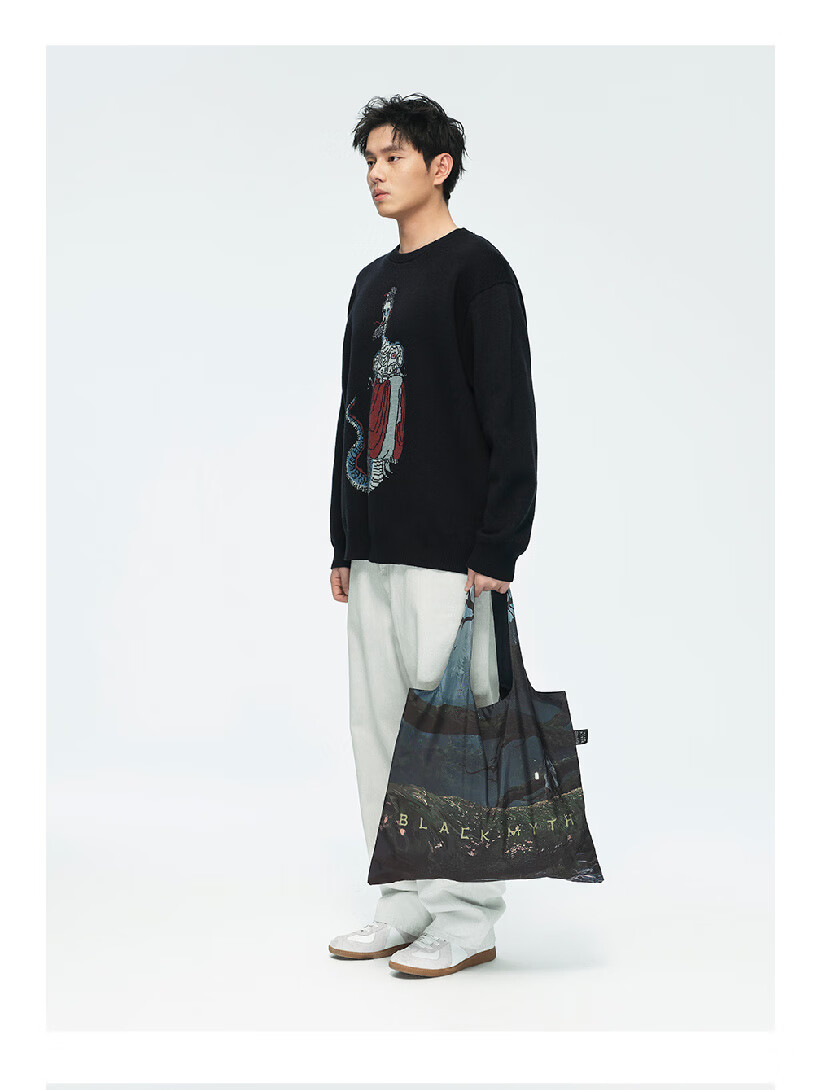 Black Myth Eco-friendly Bag (Little Western Heaven Land) One Size Black Myth Wukong Official Merchandise Double-layer Color-block Printed Pattern Large Capacity Tote Bag 11