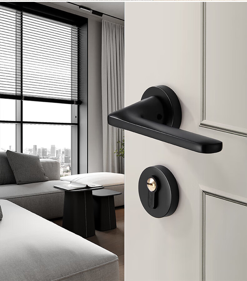 Auburn Handle Lock Split Indoor Bedroom Door Lock Silent Lock Body Copper Core Copper Key Door Lock A-19 Black 10