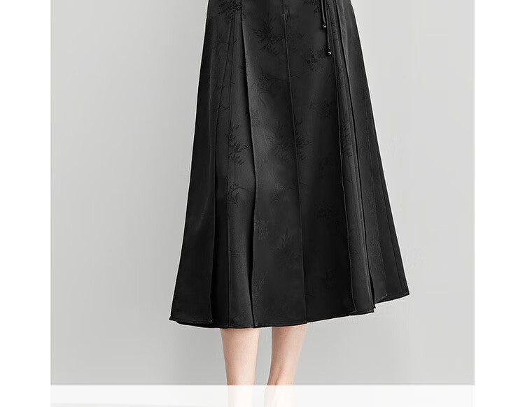Sentubila New Chinese Style A-Line Skirt for Women, Spring And Autumn Slimming Modified Horse-Face Skirt, Black Mid-Length Skirt, Black, Size M 6