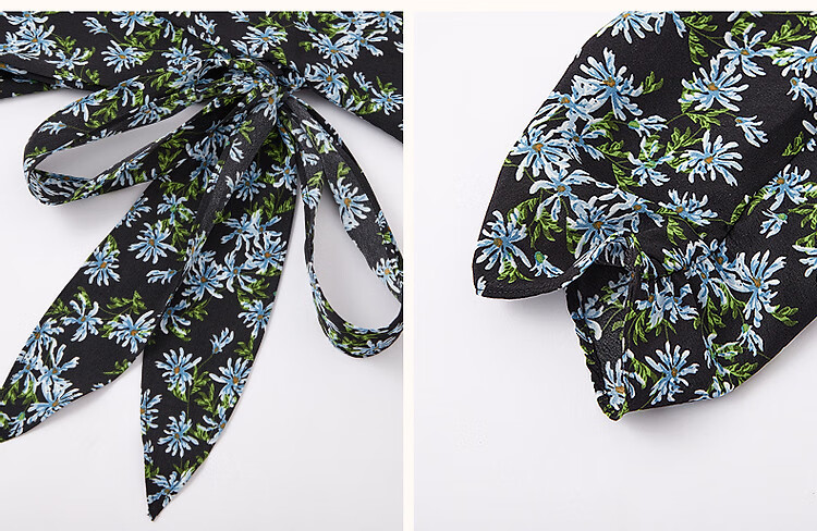 Demana Composite Silk Huayao Print Spring French Style Boat Neck Waist Cinched Floral Raglan Wrap Patchwork Women's Dress 5