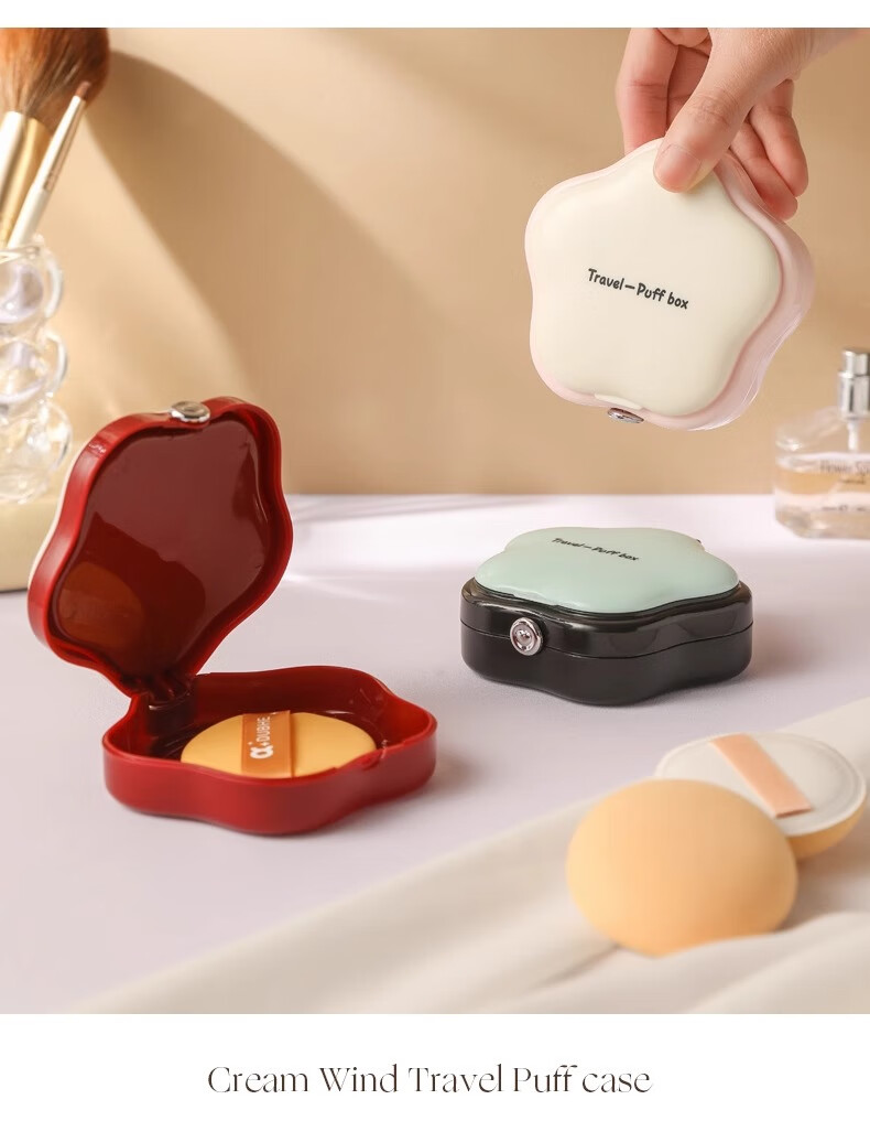 Fanyejia Breathable Powder Puff Storage Box, Makeup Mirror Dust-Proof Flip Lid Case, Air Cushion with Air Holes Empty Box 7