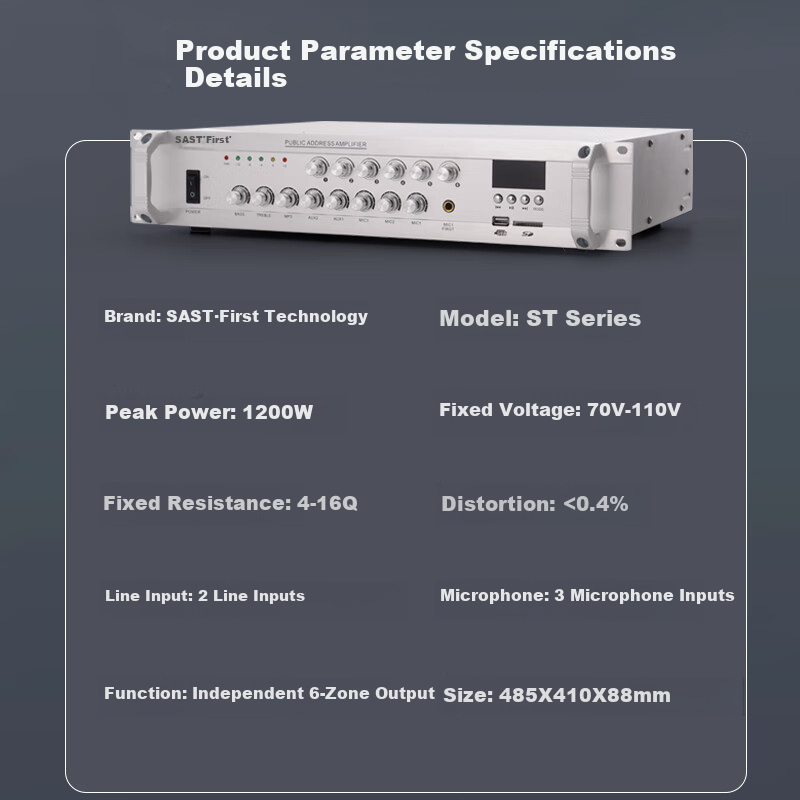 SAST ST-619 High-Power Bluetooth Constant Voltage Amplifier, 1200W Public Address System, Ceiling Speaker, Wall-Mounted Column Speaker, Home Theater Combinatio