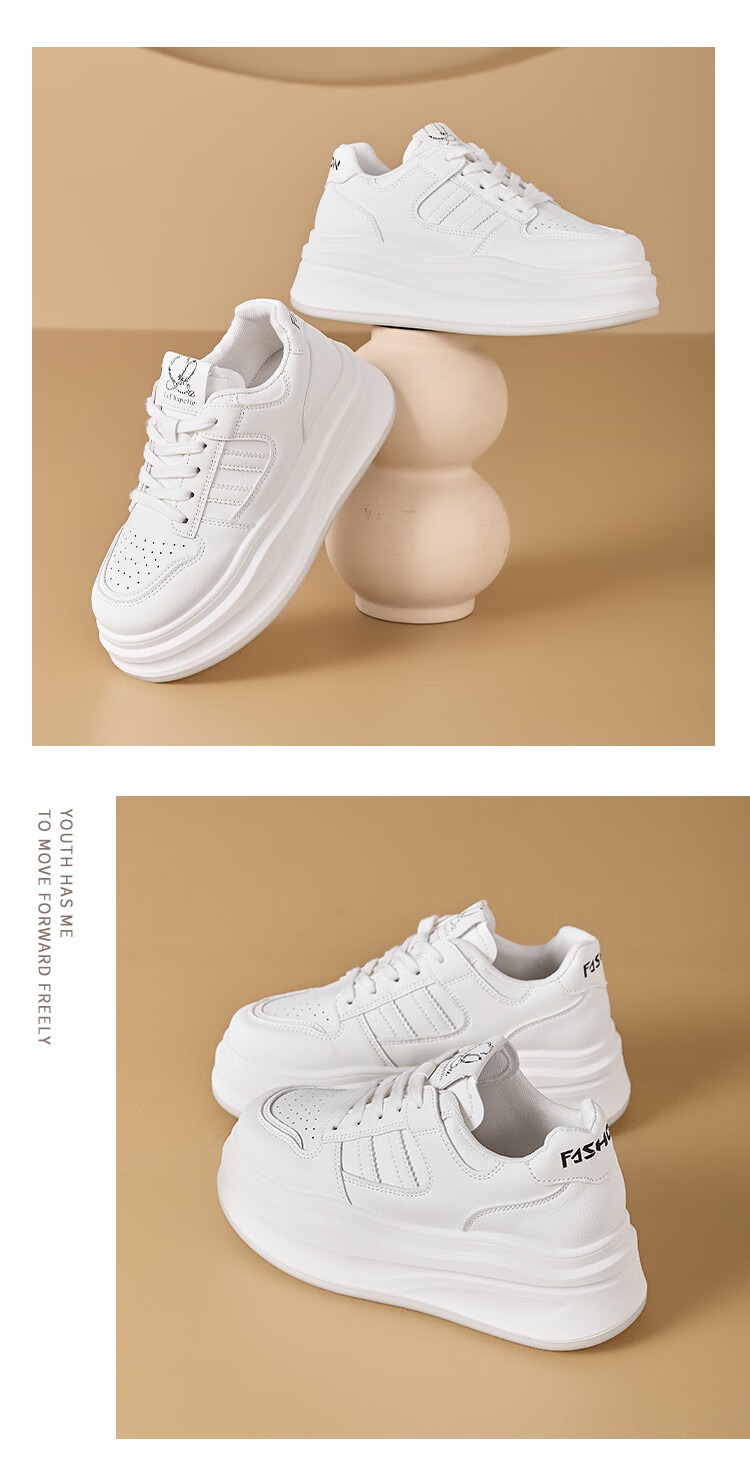 LA CHAPELLE Women's Sneakers Thick Sole White Casual Shoes Soft Sole Height Increasing JX002 Red Size 37 11