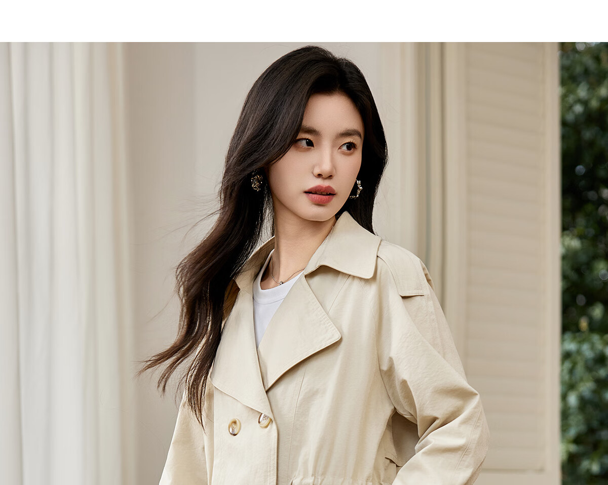 Taxiang Elegant Windbreaker Jacket for Women, Khaki Color, Mid-Length Coat, Spring And Autumn Thin Casual Outerwear T51D021 12