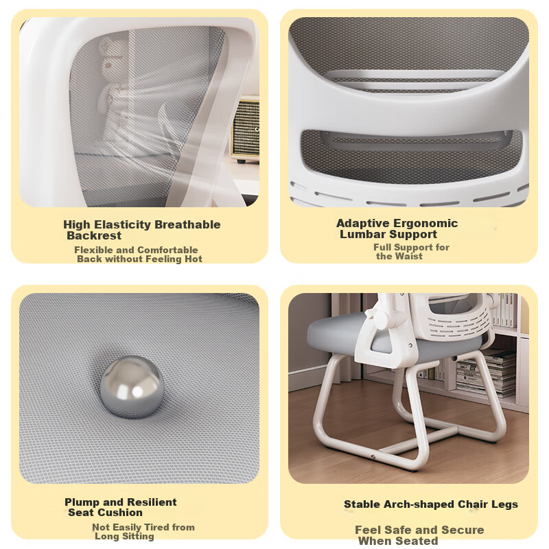 Chibailun Computer Chair, Office Chair, Home Student Writing Chair, Gaming Chair with Bow-Shaped Backrest, Ergonomic Chair