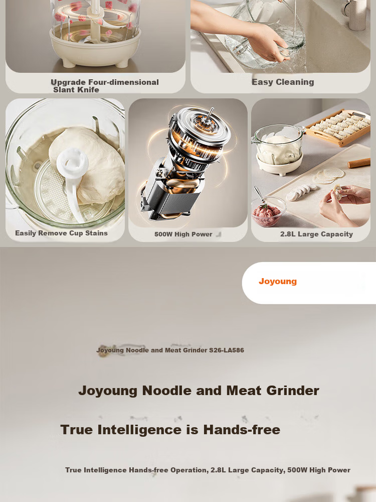 Joyoung Home Use 2.8L Meat Grinder, Smart Dough Kneader, Dumpling Filling Chopper, Vegetable Processor S26-LA586 2