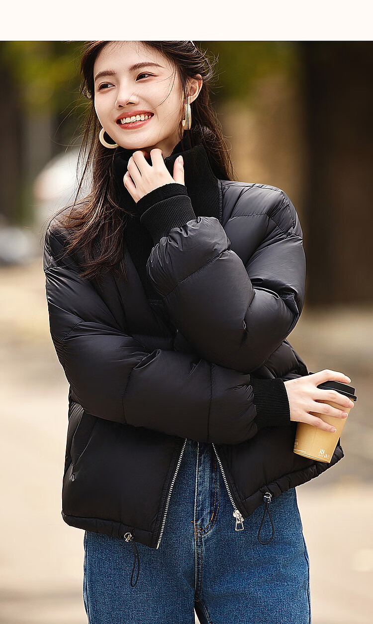 Dme [Tade Xie Erxing] Winter Stand-Collar 90% Duck Down Outdoor Long-Sleeve down Jacket for Women, Short Style, Deep Khaki, XS 17
