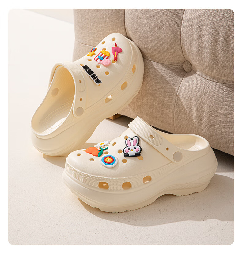 Taxiang Women's Perforated Beach Sandals, Thick-Soled Platform Slippers for Outdoor Wear, TF249, White, Size 37/38 7