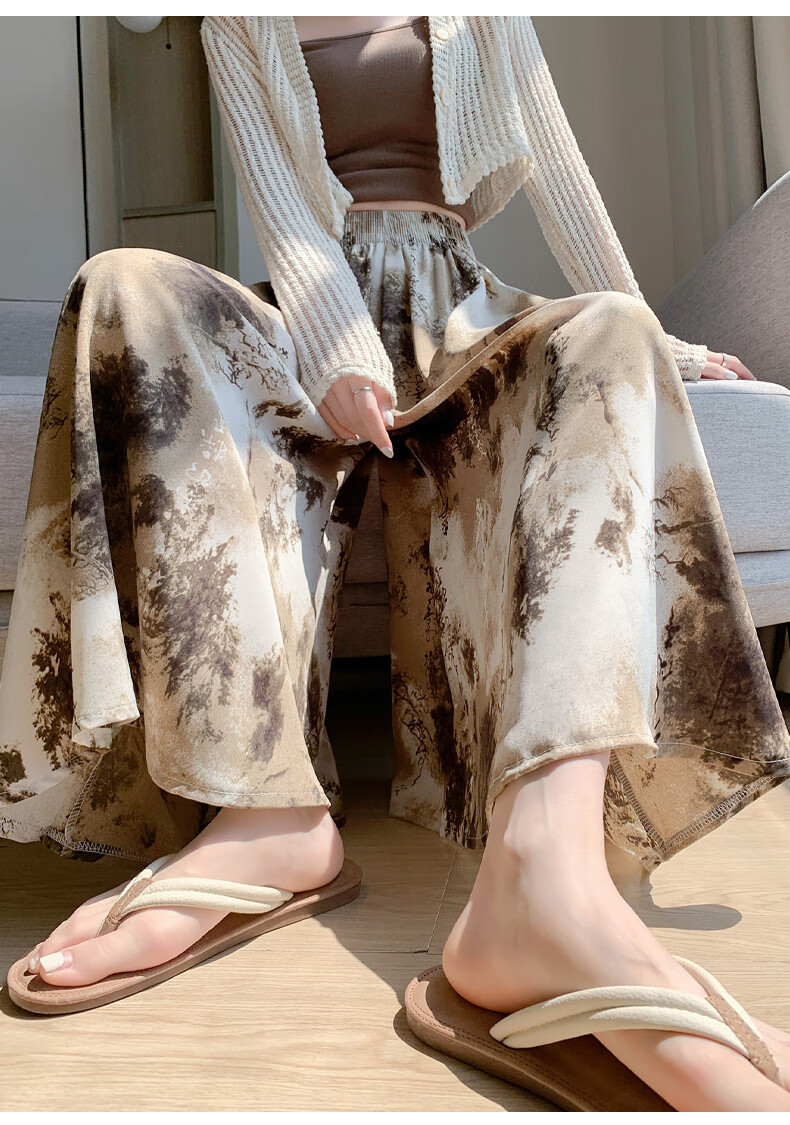 Langsha New Chinese Style Chiffon Skirt Pants for Women, Summer Lightweight New High-Waist Ink Painting Chinese Style Wide-Leg Trousers 20