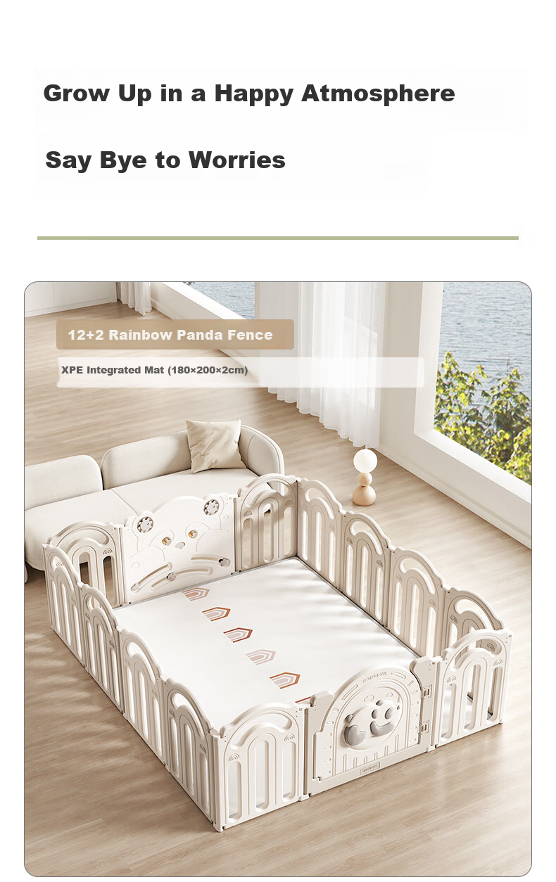 BG-BABYGO Rainbow Panda Game Fence, Baby Crawling Mat, Integrated Protective Barrier, Indoor Child Playpen for Home Use 10