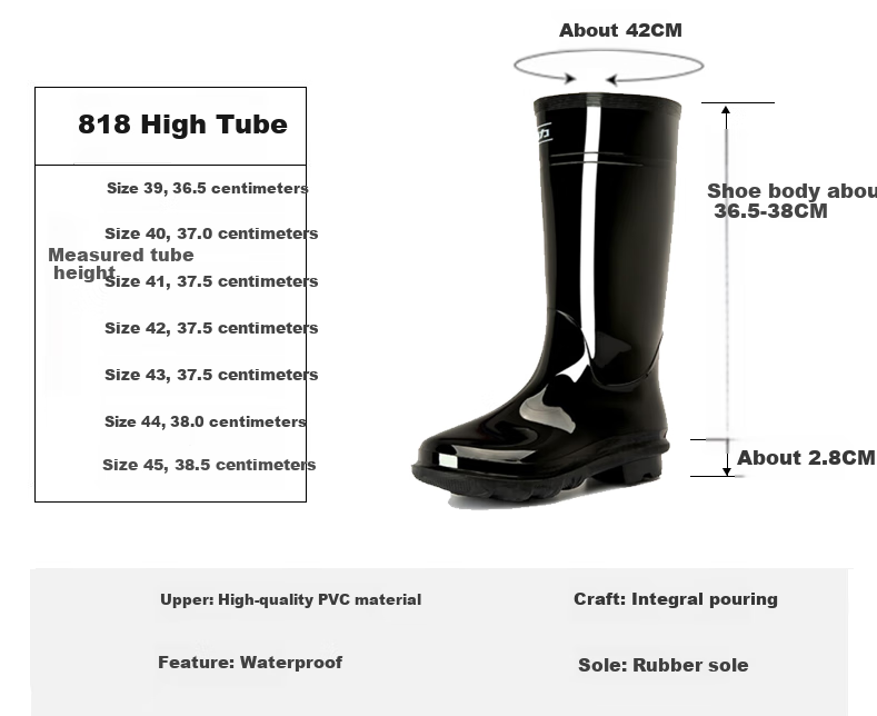 Huili Men's Stylish Rain Boots, Outdoor Waterproof Non-Slip Wear-Resistant HL8185 Mid-Calf Black Size 41 3